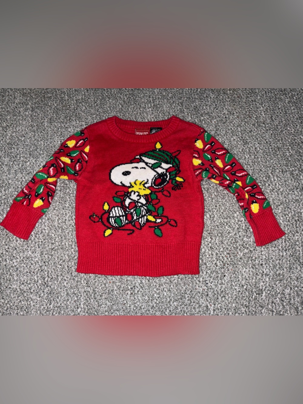 Peanuts Red Kids Holiday Sweater with Snoopy & Woodstock
